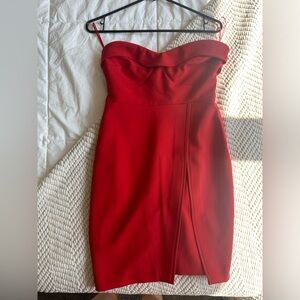 Red strapless mini dress